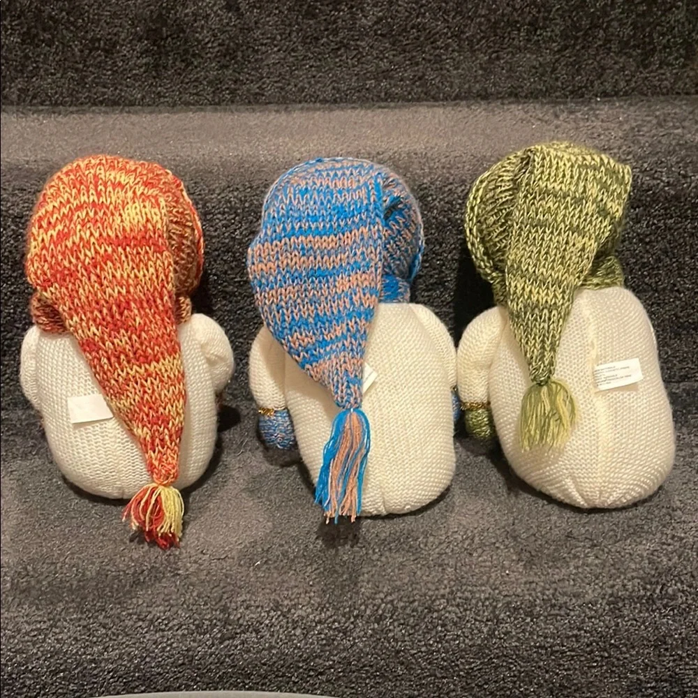 Set of Three Knitted Handmade Snowman Decorations